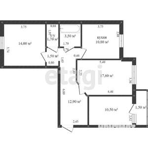 3-к квартира, вторичка, 69м2, 6/20 этаж