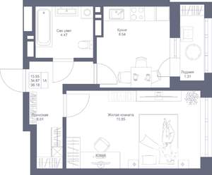 1-к квартира, вторичка, 36м2, 13/22 этаж