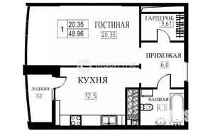 1-к квартира, вторичка, 49м2, 7/23 этаж