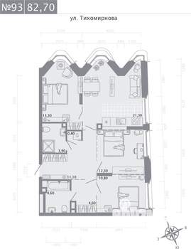 3-к квартира, строящийся дом, 83м2, 2/5 этаж