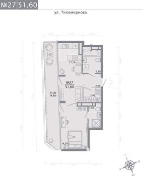 1-к квартира, строящийся дом, 52м2, 5/5 этаж