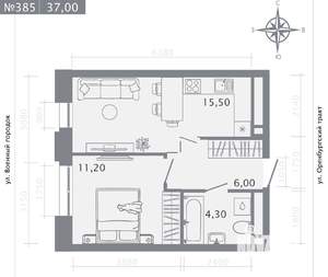 1-к квартира, строящийся дом, 37м2, 3/25 этаж