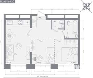 2-к квартира, строящийся дом, 56м2, 2/23 этаж