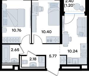 2-к квартира, вторичка, 43м2, 7/11 этаж