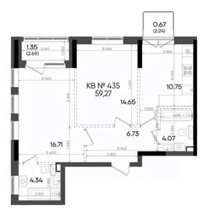 2-к квартира, вторичка, 59м2, 13/23 этаж