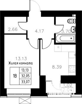 1-к квартира, вторичка, 33м2, 8/15 этаж