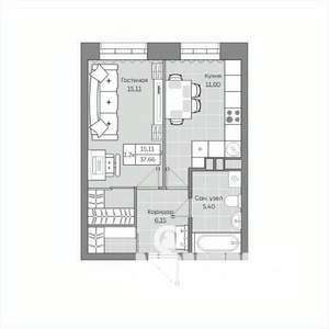 1-к квартира, вторичка, 38м2, 2/19 этаж