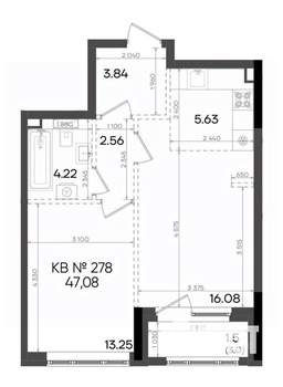 2-к квартира, вторичка, 47м2, 20/23 этаж