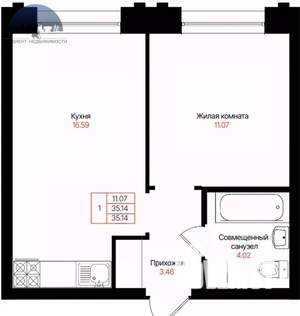 1-к квартира, вторичка, 35м2, 10/25 этаж