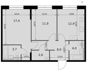 2-к квартира, вторичка, 61м2, 6/19 этаж