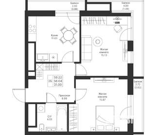 2-к квартира, вторичка, 59м2, 24/25 этаж