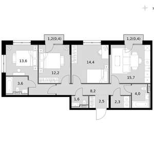 3-к квартира, вторичка, 79м2, 4/14 этаж