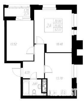 2-к квартира, вторичка, 57м2, 8/13 этаж
