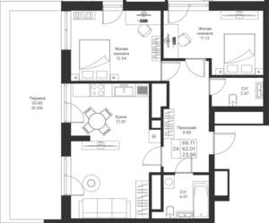 2-к квартира, вторичка, 70м2, 17/24 этаж