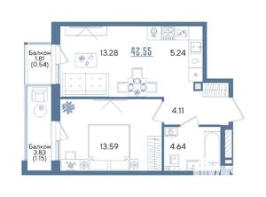 1-к квартира, строящийся дом, 43м2, 2/13 этаж