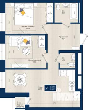 2-к квартира, вторичка, 59м2, 9/20 этаж