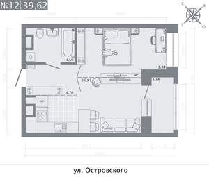 1-к квартира, строящийся дом, 40м2, 4/8 этаж