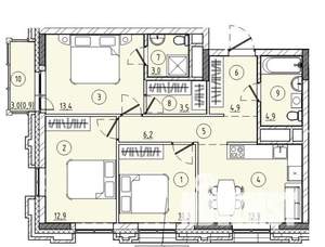 3-к квартира, вторичка, 76м2, 4/20 этаж