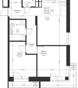 2-к квартира, вторичка, 61м2, 9/24 этаж
