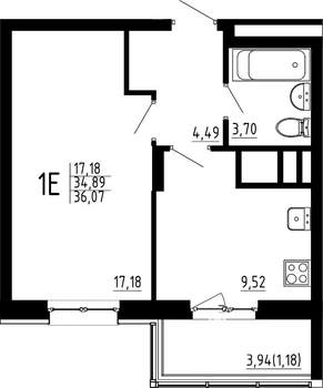 1-к квартира, строящийся дом, 36м2, 3/23 этаж