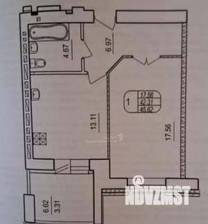 1-к квартира, вторичка, 43м2, 4/10 этаж