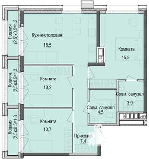 3-к квартира, строящийся дом, 75м2, 3/18 этаж