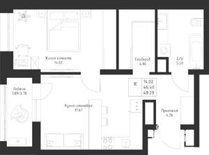 1-к квартира, вторичка, 48м2, 8/23 этаж