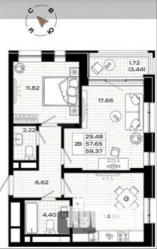 2-к квартира, вторичка, 59м2, 5/6 этаж