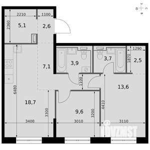 3-к квартира, вторичка, 67м2, 13/19 этаж