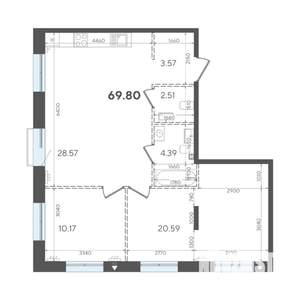 2-к квартира, строящийся дом, 70м2, 2/5 этаж