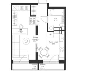 1-к квартира, вторичка, 35м2, 7/24 этаж