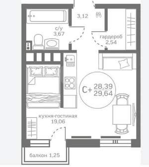 Студия квартира, вторичка, 28м2, 14/23 этаж