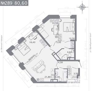3-к квартира, строящийся дом, 81м2, 13/25 этаж