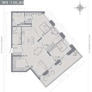 3-к квартира, строящийся дом, 107м2, 3/25 этаж
