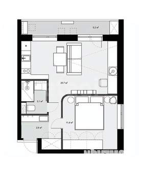 2-к квартира, вторичка, 43м2, 5/5 этаж