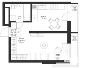 1-к квартира, вторичка, 36м2, 3/24 этаж