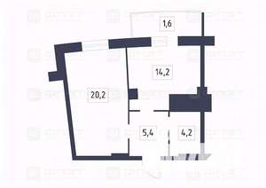 1-к квартира, вторичка, 44м2, 14/16 этаж