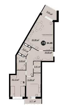 2-к квартира, вторичка, 94м2, 13/25 этаж
