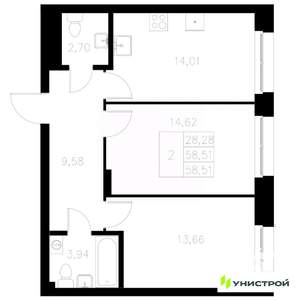 2-к квартира, вторичка, 59м2, 2/8 этаж