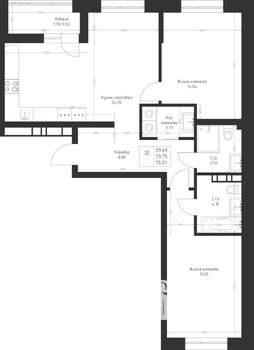 2-к квартира, вторичка, 76м2, 2/23 этаж