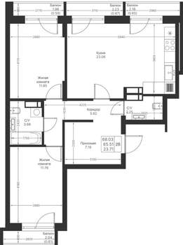 2-к квартира, вторичка, 68м2, 5/24 этаж