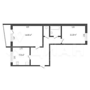 2-к квартира, вторичка, 53м2, 3/10 этаж