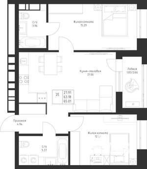 2-к квартира, вторичка, 65м2, 7/23 этаж