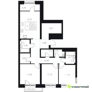 3-к квартира, вторичка, 104м2, 6/8 этаж