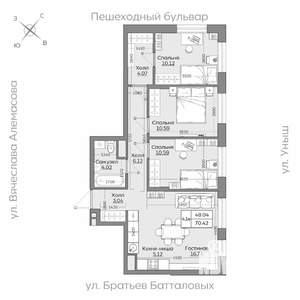 3-к квартира, вторичка, 70м2, 19/19 этаж