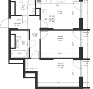 2-к квартира, вторичка, 58м2, 20/25 этаж