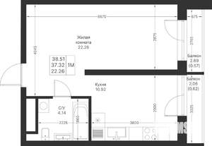 1-к квартира, вторичка, 39м2, 3/24 этаж