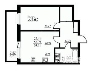 2-к квартира, вторичка, 52м2, 15/24 этаж