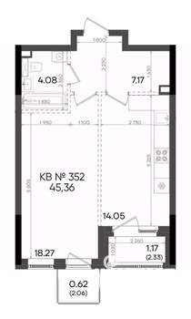 1-к квартира, вторичка, 45м2, 6/23 этаж