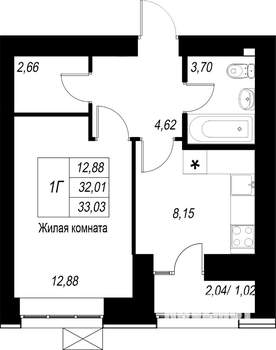 1-к квартира, строящийся дом, 33м2, 9/10 этаж